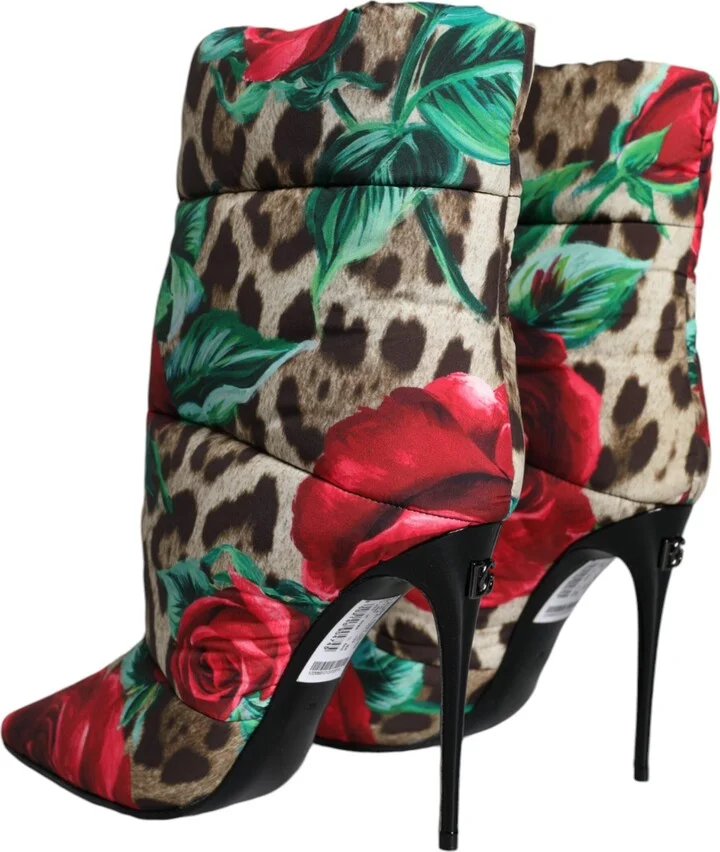Multicolor Leopard Rose Mid Calf Boots Women's Shoes - Image 4