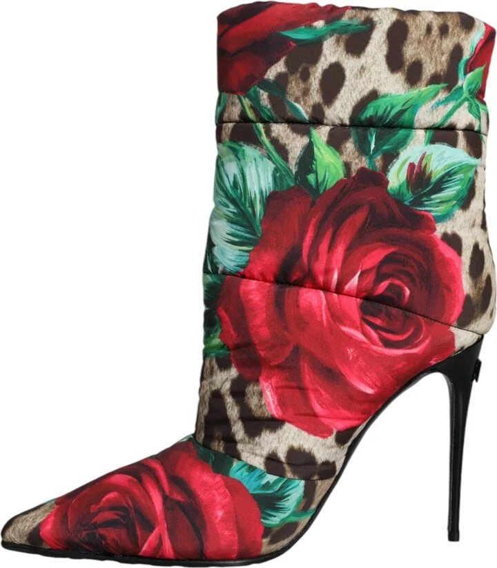 Multicolor Leopard Rose Mid Calf Boots Women's Shoes - Image 5