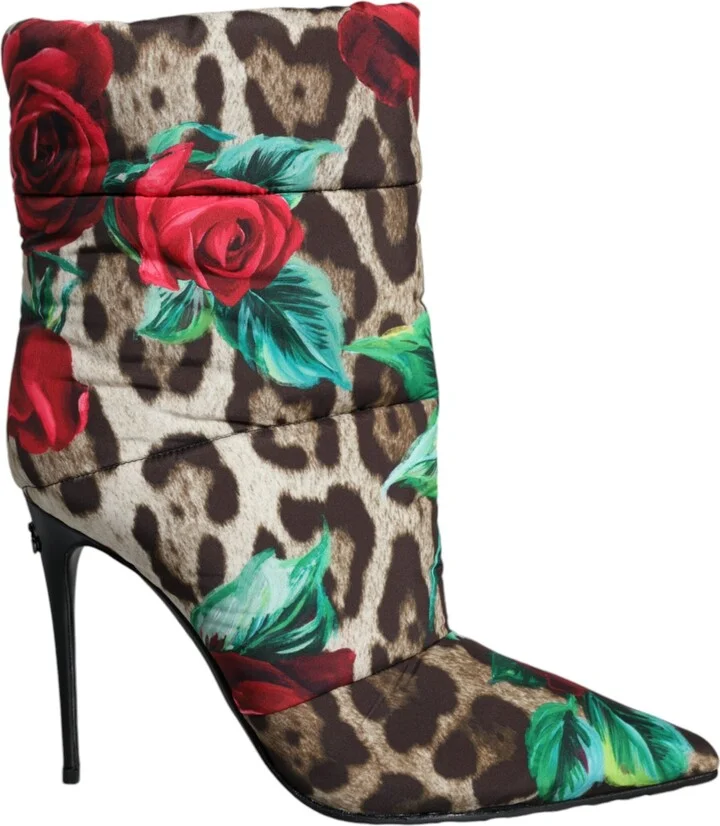 Multicolor Leopard Rose Mid Calf Boots Women's Shoes