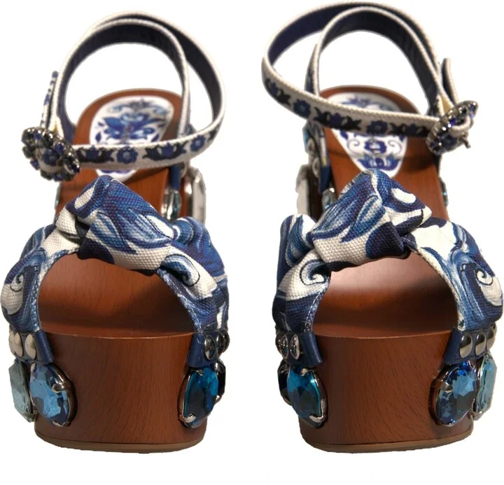 Multicolor Majolica Embellished Wedge Sandals Women's Shoes - Image 2