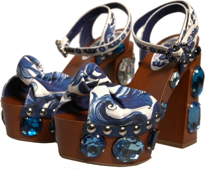 Multicolor Majolica Embellished Wedge Sandals Women's Shoes - Image 3