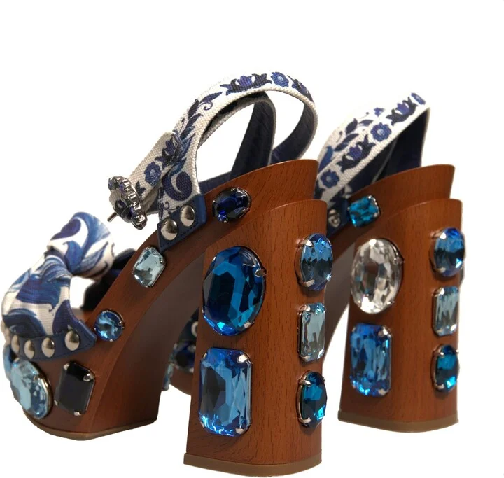 Multicolor Majolica Embellished Wedge Sandals Women's Shoes - Image 4
