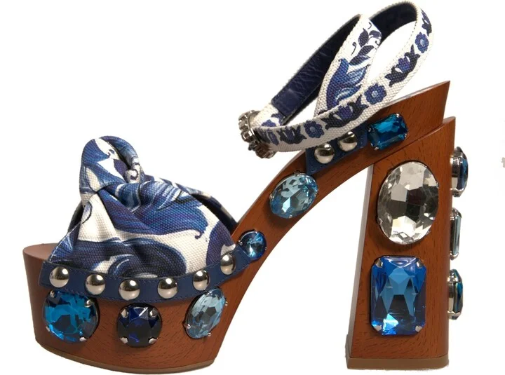 Multicolor Majolica Embellished Wedge Sandals Women's Shoes - Image 5