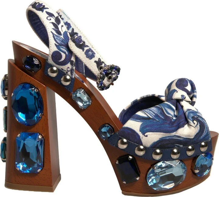 Multicolor Majolica Embellished Wedge Sandals Women's Shoes