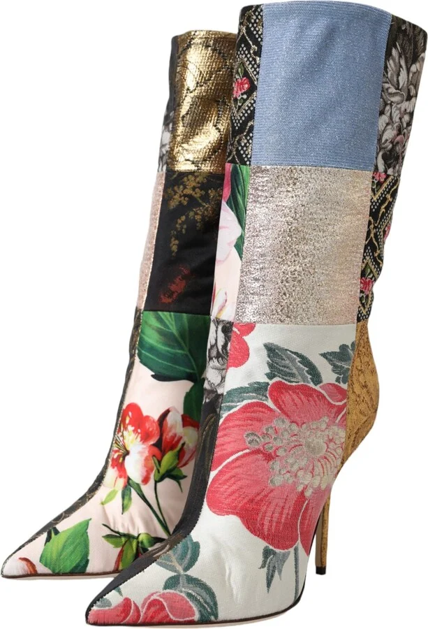 Multicolor Patchwork Print Heeled Boots Women's Shoes - Image 3