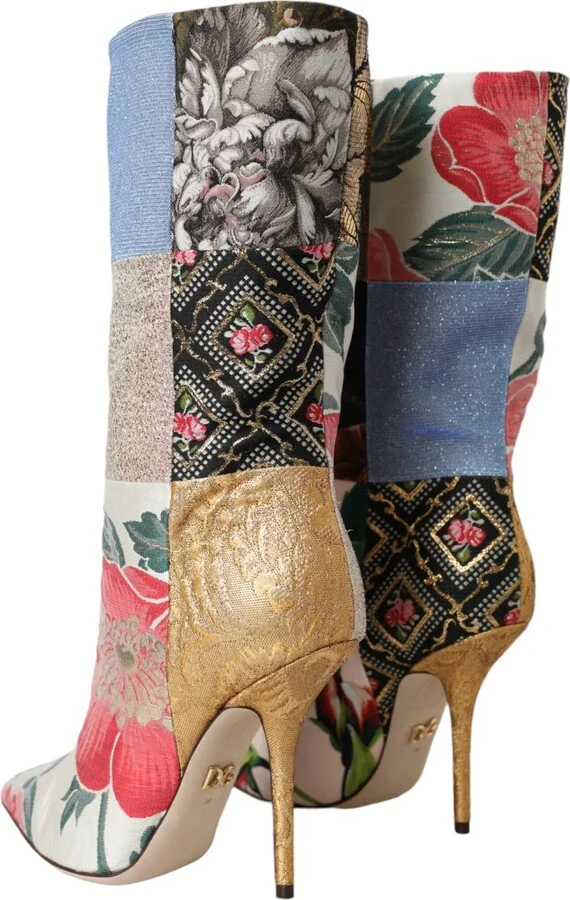 Multicolor Patchwork Print Heeled Boots Women's Shoes - Image 4