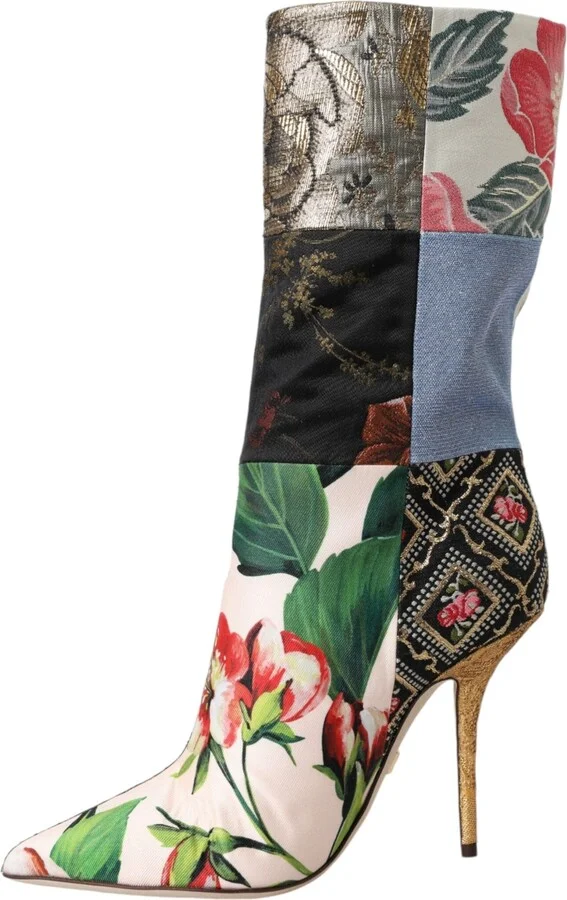 Multicolor Patchwork Print Heeled Boots Women's Shoes - Image 5