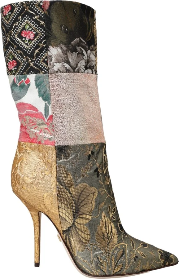 Multicolor Patchwork Print Heeled Boots Women's Shoes