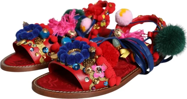 Multicolor Pom Pom Fur Wrap Sandals Women's Shoes - Image 3