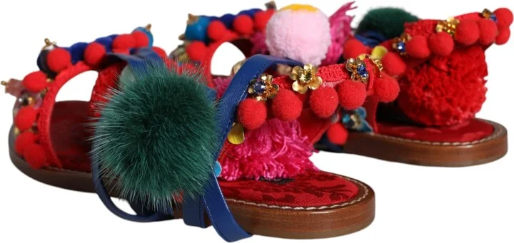 Multicolor Pom Pom Fur Wrap Sandals Women's Shoes - Image 4