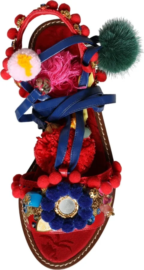 Multicolor Pom Pom Fur Wrap Sandals Women's Shoes - Image 5