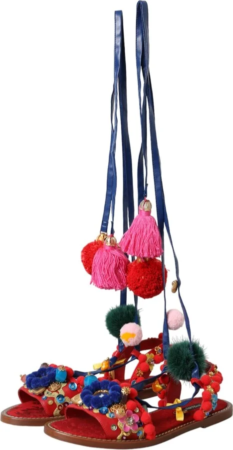 Multicolor Pom Pom Fur Wrap Sandals Women's Shoes - Image 3