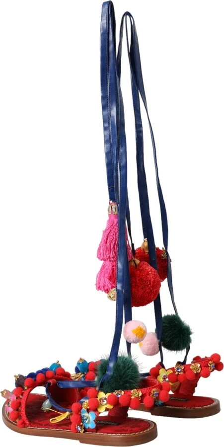Multicolor Pom Pom Fur Wrap Sandals Women's Shoes - Image 4