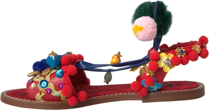 Multicolor Pom Pom Fur Wrap Sandals Women's Shoes - Image 5