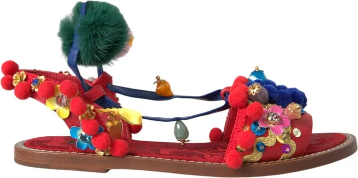 Multicolor Pom Pom Fur Wrap Sandals Women's Shoes