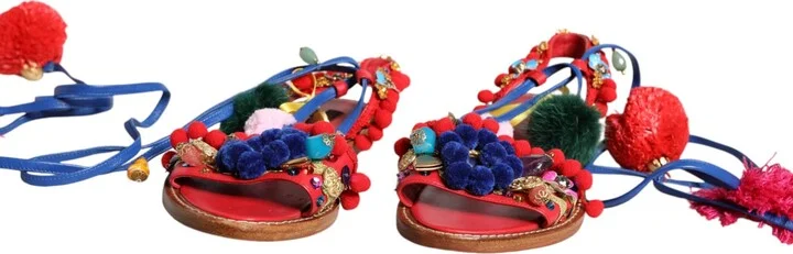 Multicolor Pom Pom Fur Wrap Sandals Women's Shoes (Pre-Owned) - Image 2