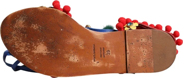 Multicolor Pom Pom Fur Wrap Sandals Women's Shoes (Pre-Owned) - Image 3