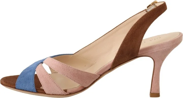 Multicolor Suede Leather Slingback Heels Sandals Women's Shoes - Image 2