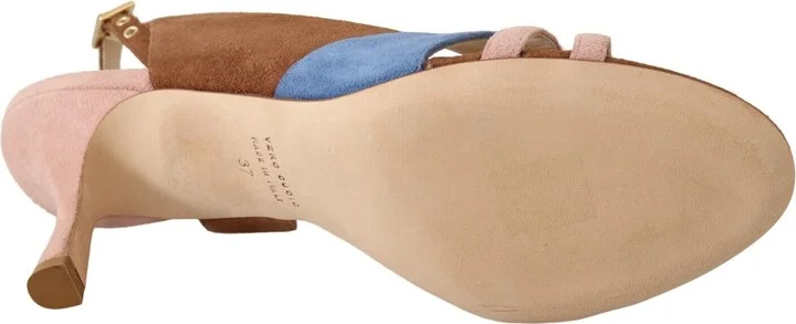 Multicolor Suede Leather Slingback Heels Sandals Women's Shoes - Image 3