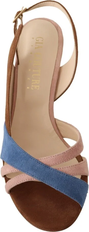 Multicolor Suede Leather Slingback Heels Sandals Women's Shoes - Image 4