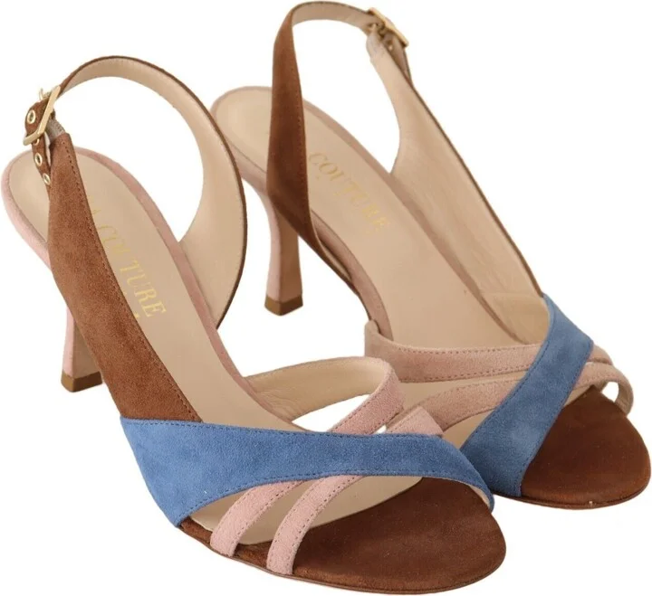 Multicolor Suede Leather Slingback Heels Sandals Women's Shoes - Image 6