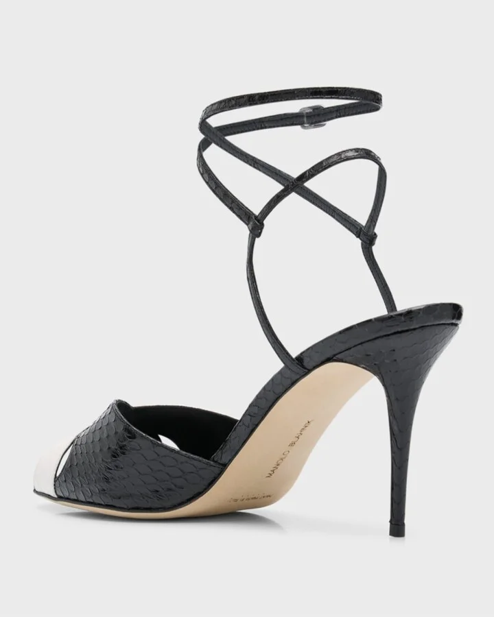 Mumbi Bicolor Snakeskin Ankle-Strap Sandals - Image 2