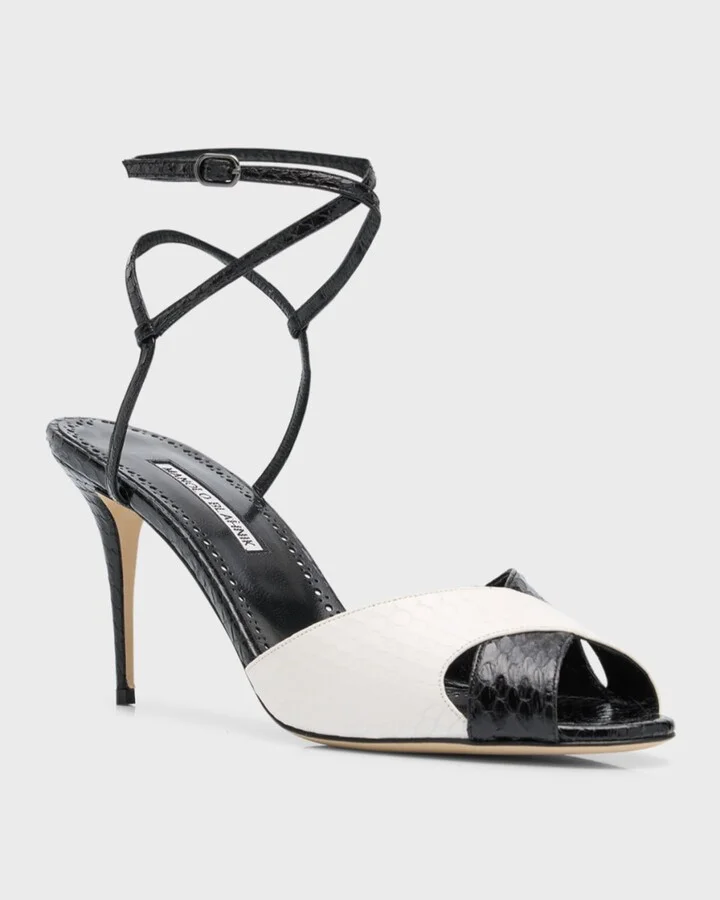 Mumbi Bicolor Snakeskin Ankle-Strap Sandals - Image 5