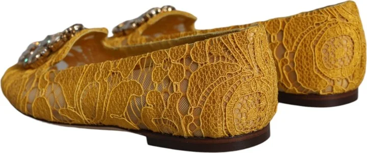 Mustard Lace Crystal Ballet Flats Loafer Women's Shoes - Image 5