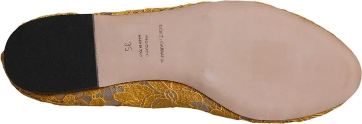 Mustard Lace Crystal Ballet Flats Loafer Women's Shoes - Image 6
