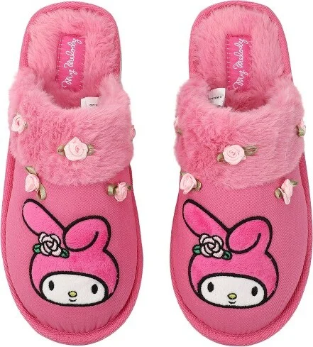 My Melody Character & Roses Women's Pink Denim Mules-Large