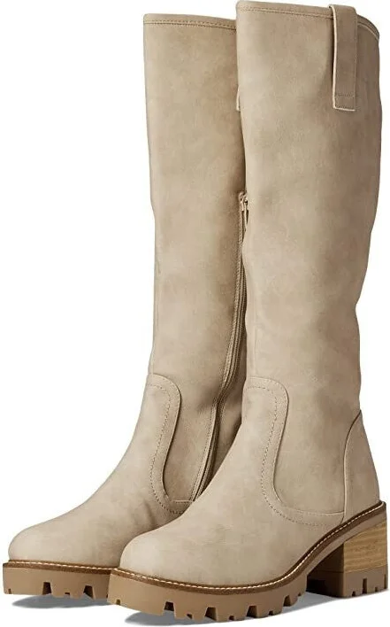 Mya Boots Women's US 9.5 Beige Block Heel Knee High Riding ZPO3486