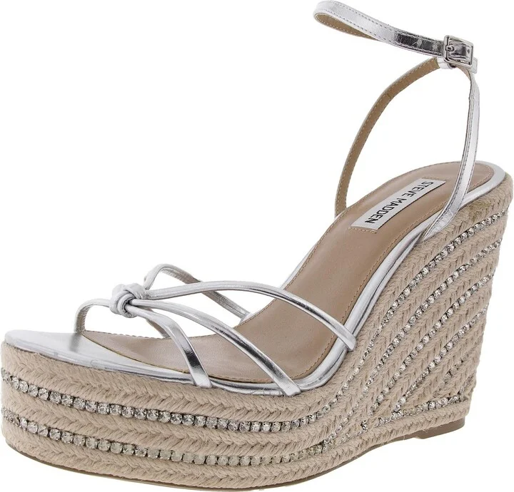 Mya Womens Woven Faux Leather Wedge Sandals