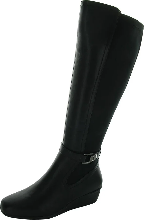 Myah Womens Zipper Faux Leather Knee-High Boots