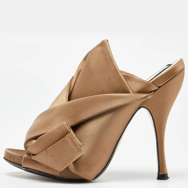 N°21 Beige Satin Raso Knot Mule Sandals Size 37