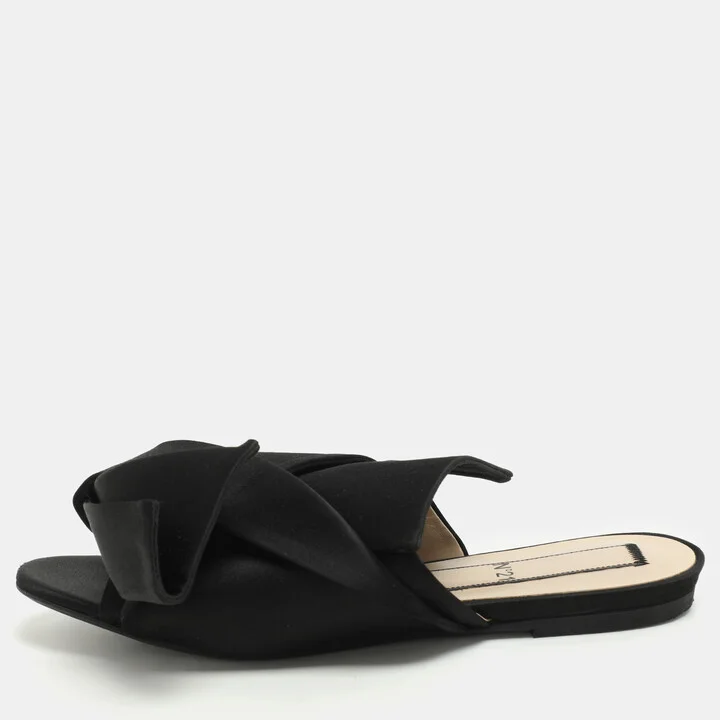 N°21 Black Satin Knot Flat Mules Size 38