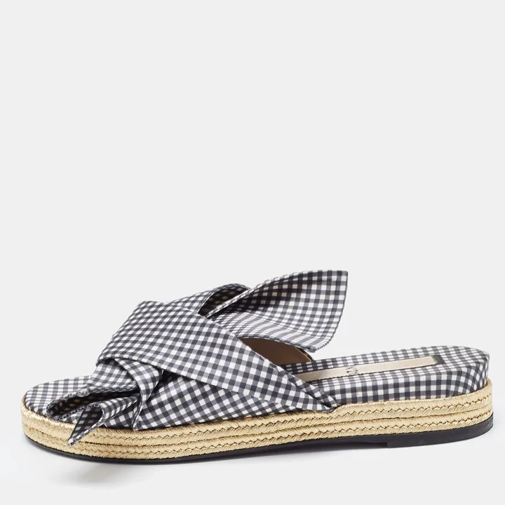 N°21 White/Black Fabric Knot Slide Flats Size 41
