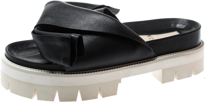 N21 Black Leather Bow Platform Slides Size 39