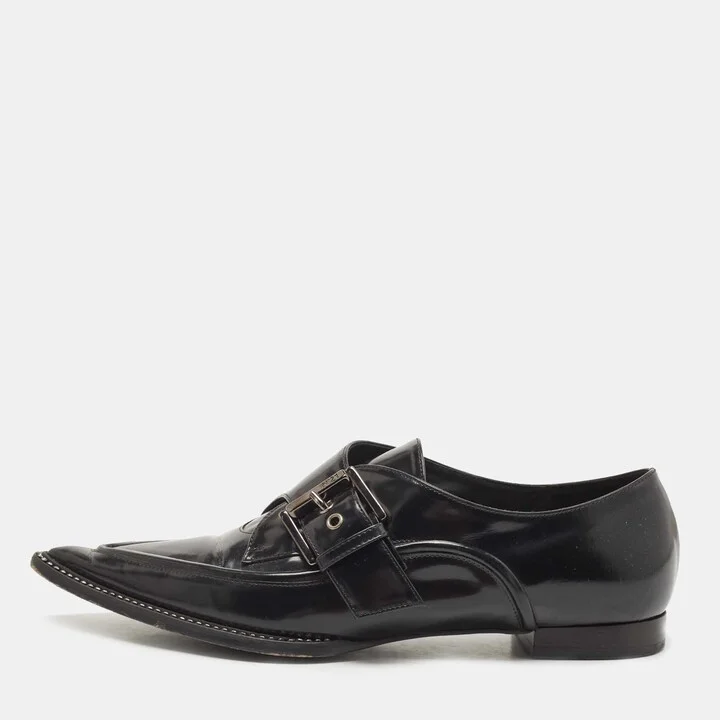 N21 Black Leather Crystal Embellished Buckle Loafers Size 38.5