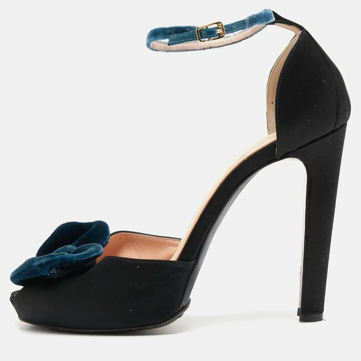 N21 Black Satin Bow Peep Toe Ankle Strap Sandals Size 41