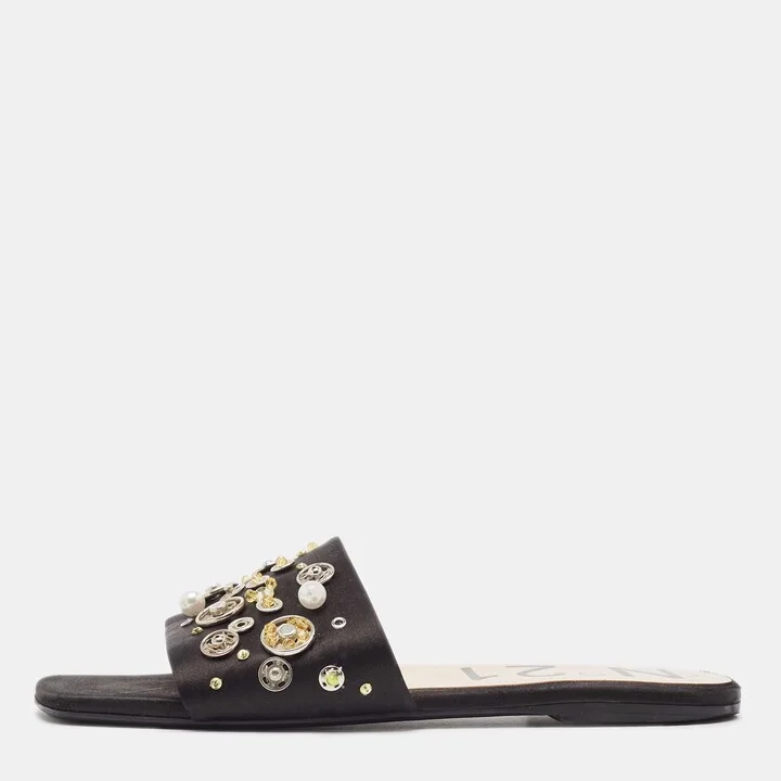 N21 Black Satin Embellished Flat Slides Size 39