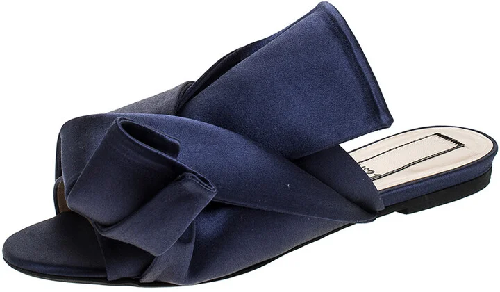 N21 Blue Satin Knot Flat Mules Size 37