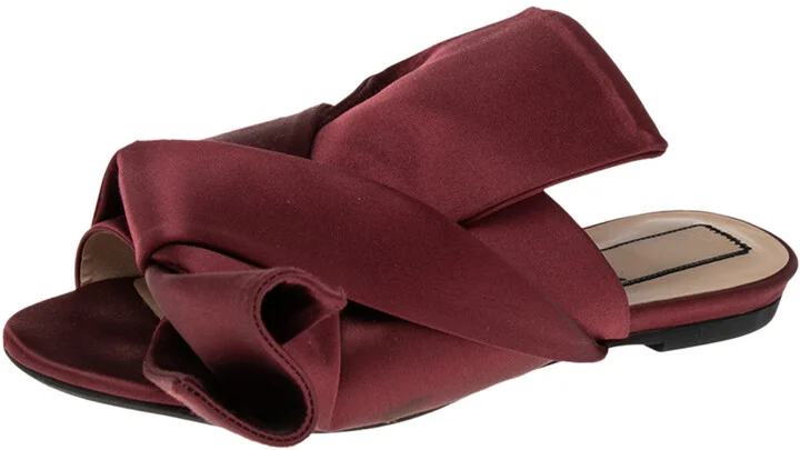 N21 Burgundy Satin Raso Knot Peep Toe Mules Size 37