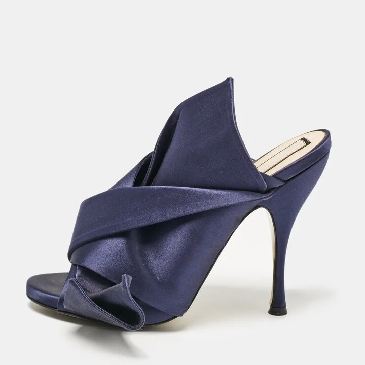 N21 Navy Blue Satin Raso Knot Peep Toe Mules Size 41