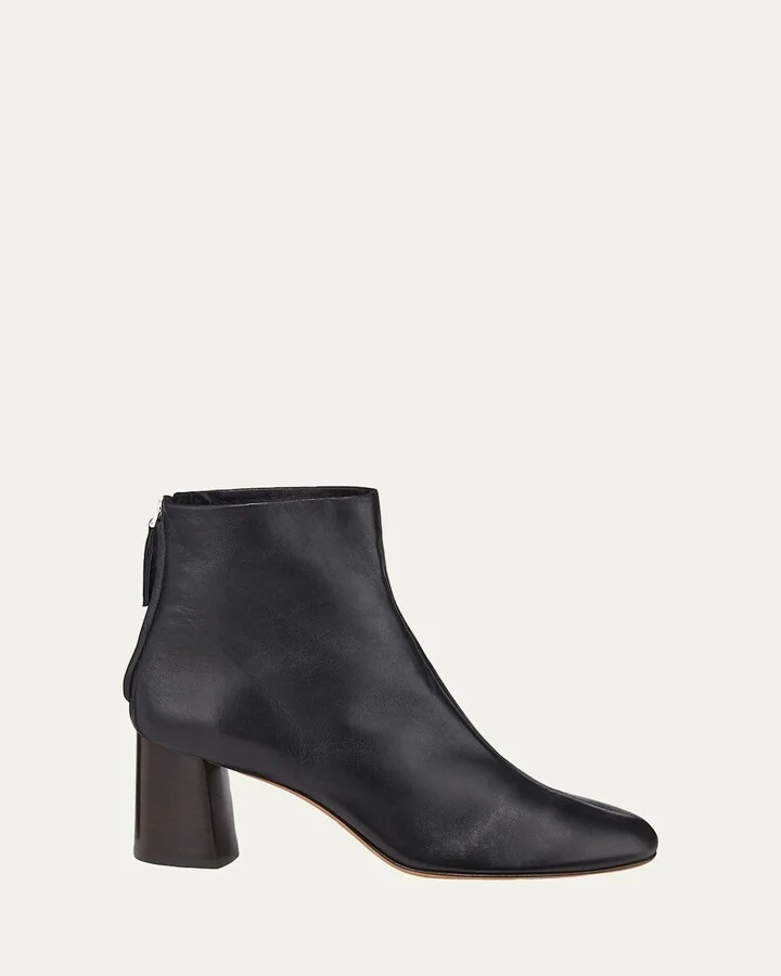 Nadia Soft Leather Block-Heel Booties