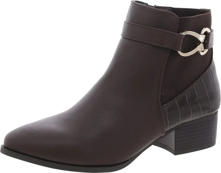 Nadine Womens Faux Leather Block Heel Ankle Boots