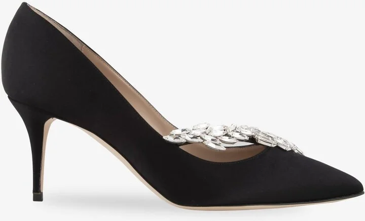 Nadira 70 Crystal Leaf Satin Pumps