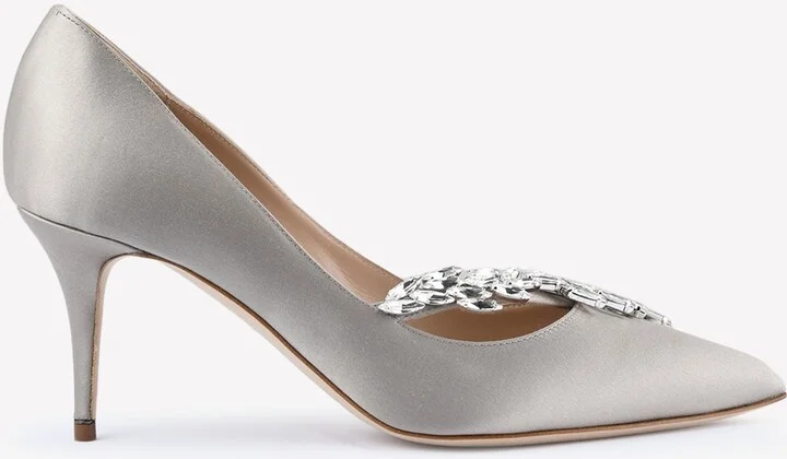 Nadira 70 Crystal Leaf Satin Pumps
