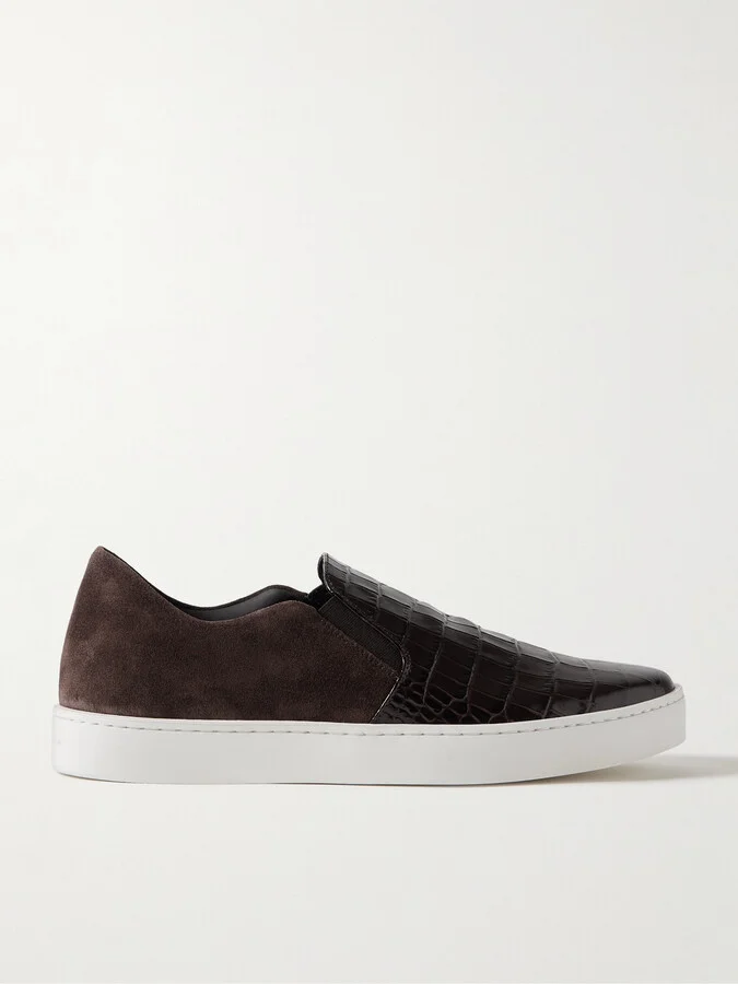 Nadores Suede and Croc-Effect Leather Slip-On Sneakers