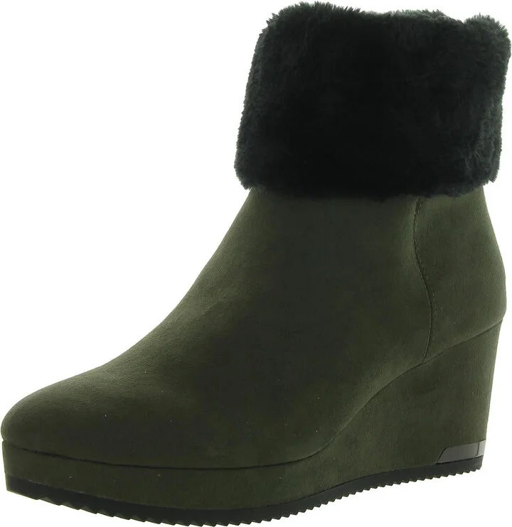 Nadra Womens Faux Leather Faux Fur Wedge Boots