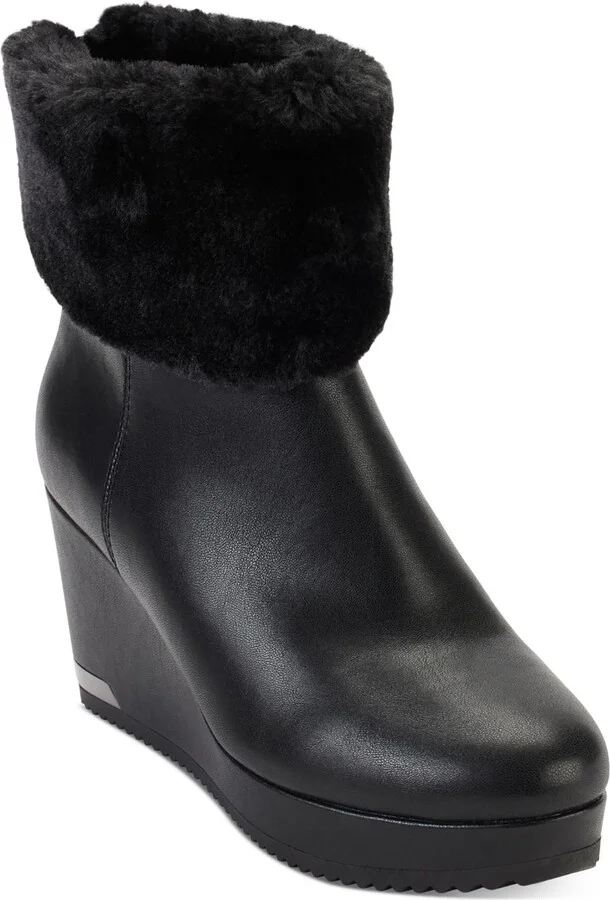 Nadra Womens Faux Leather Wedge Boots